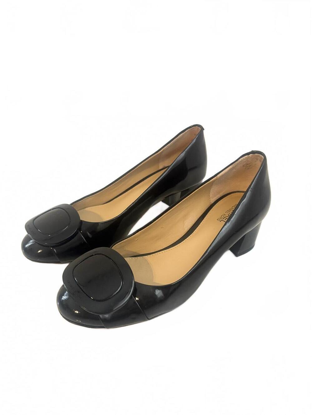 Michael Kors | Pauline Black Patent Pump Block 2” Heel Buckle Logo Size 6
